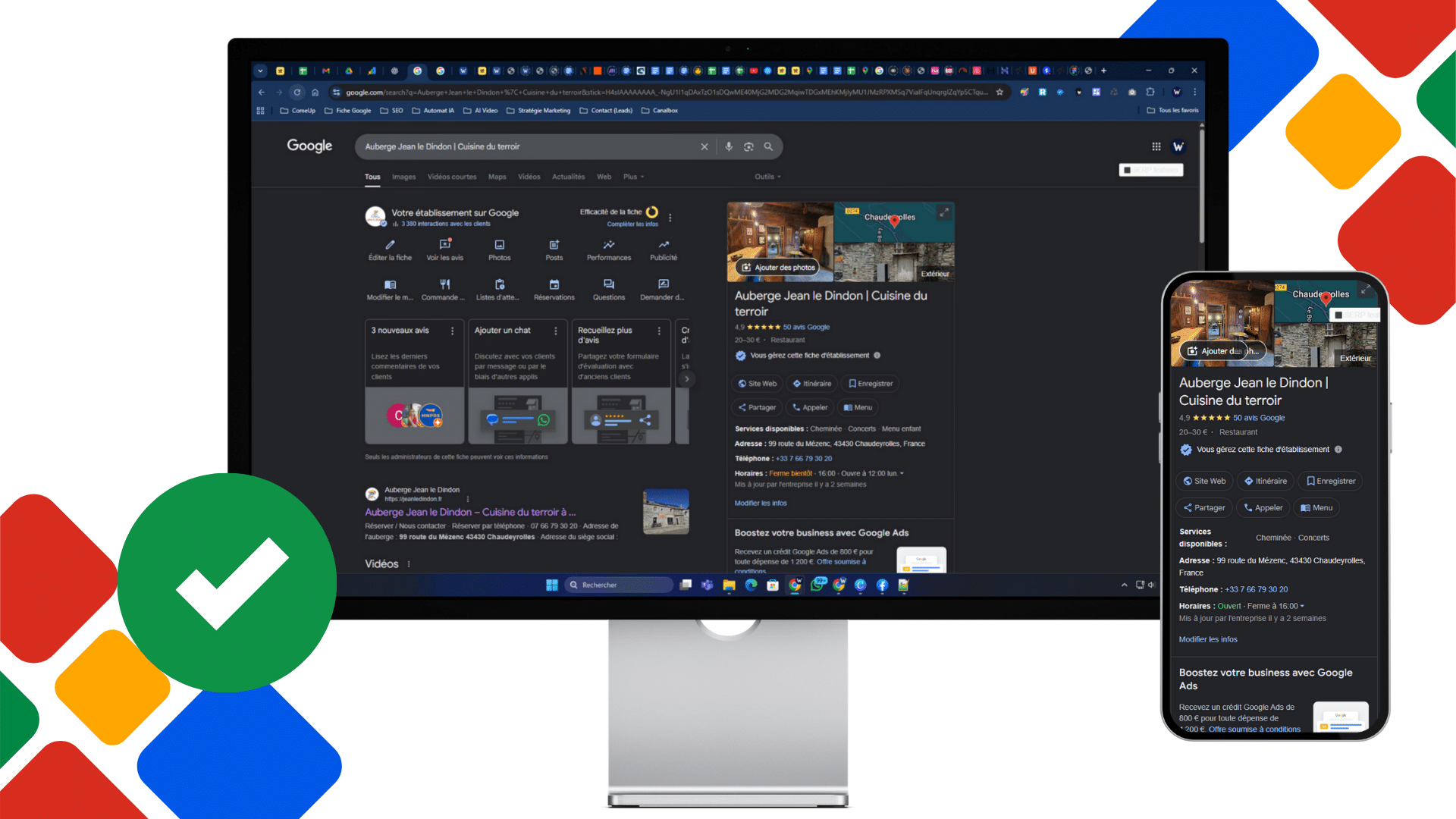 Restauration et optimisation de la fiche Google de l’Auberge Jean le Dindon